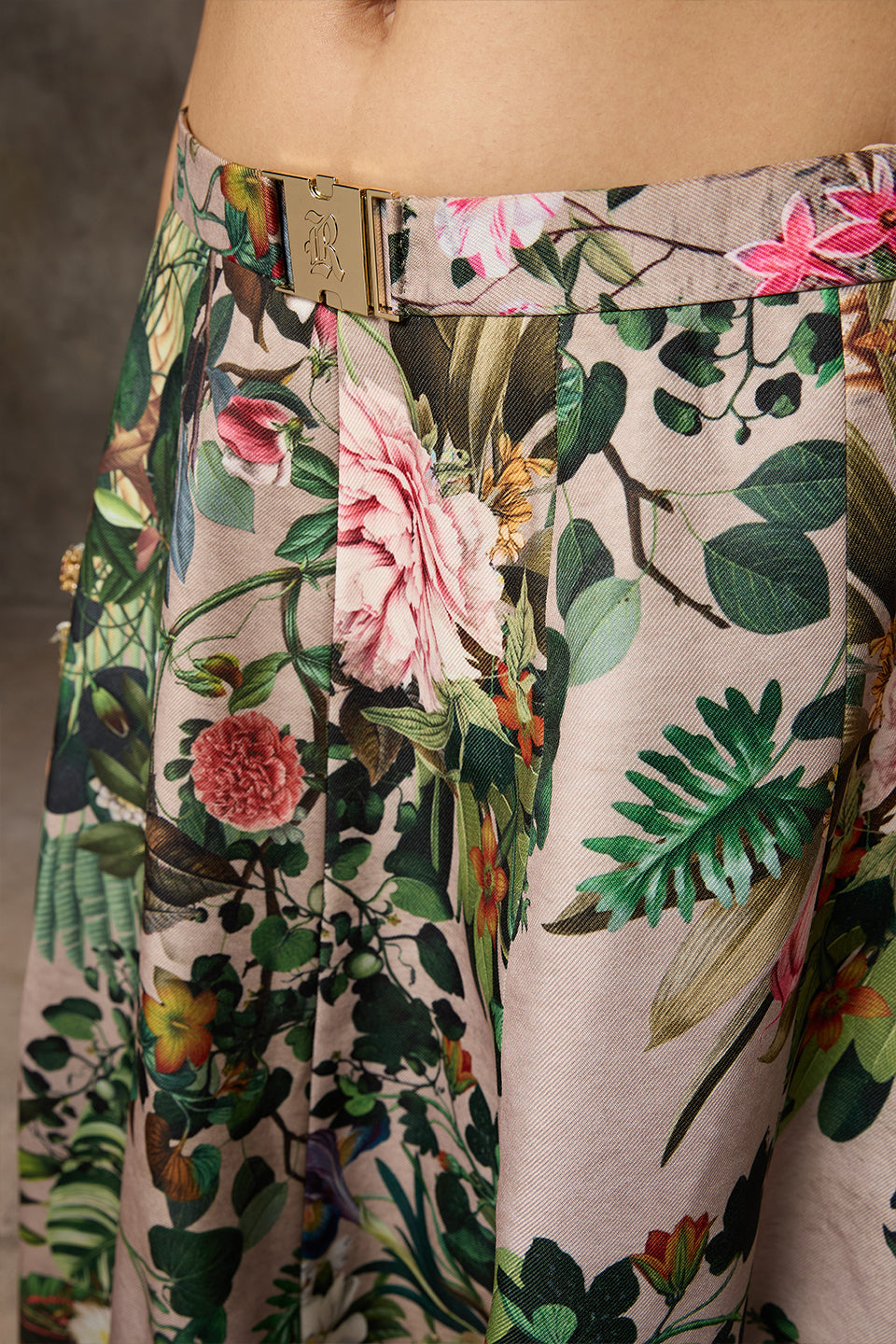 Beige Botanical Lehenga Set