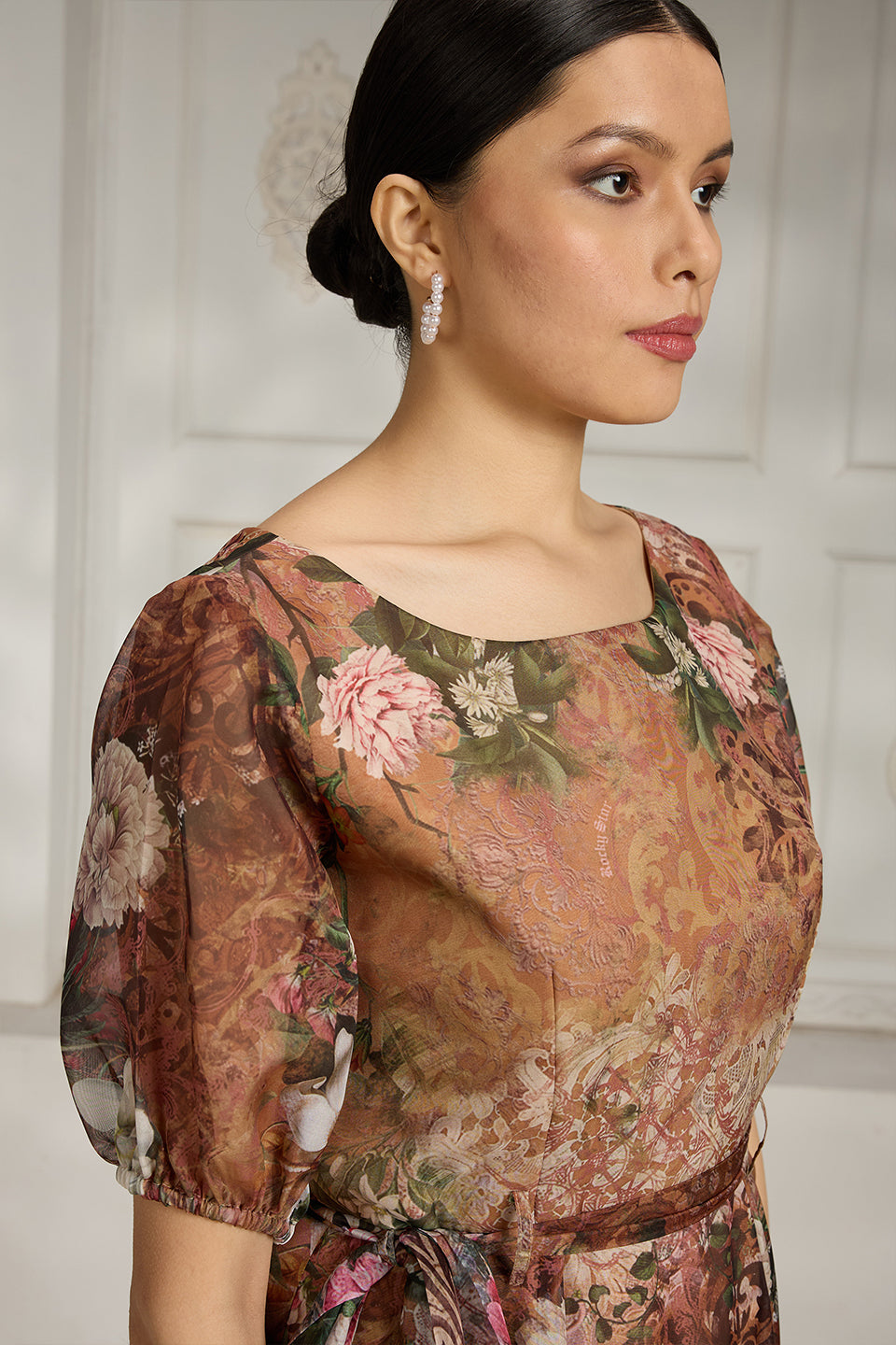 Printed Rust Organza Dress