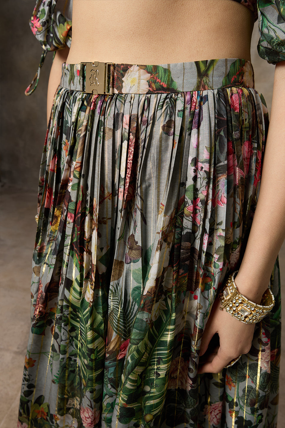 Blue Botanical Printed Lehenga Set