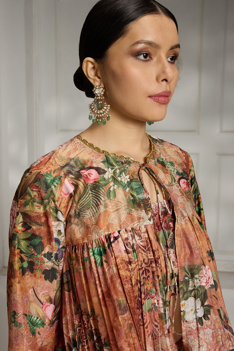 Rust Floral Printed Cape Set