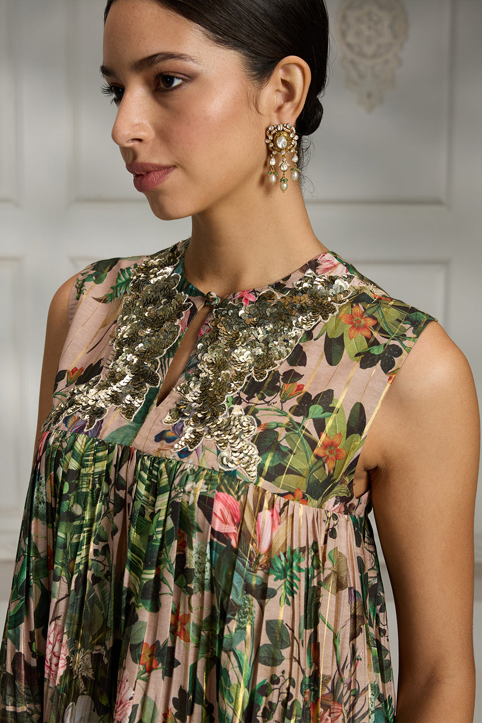 Beige Printed Tunic Set
