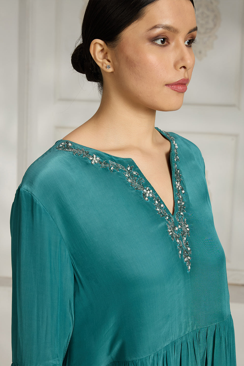 Teal Embroidered Dress