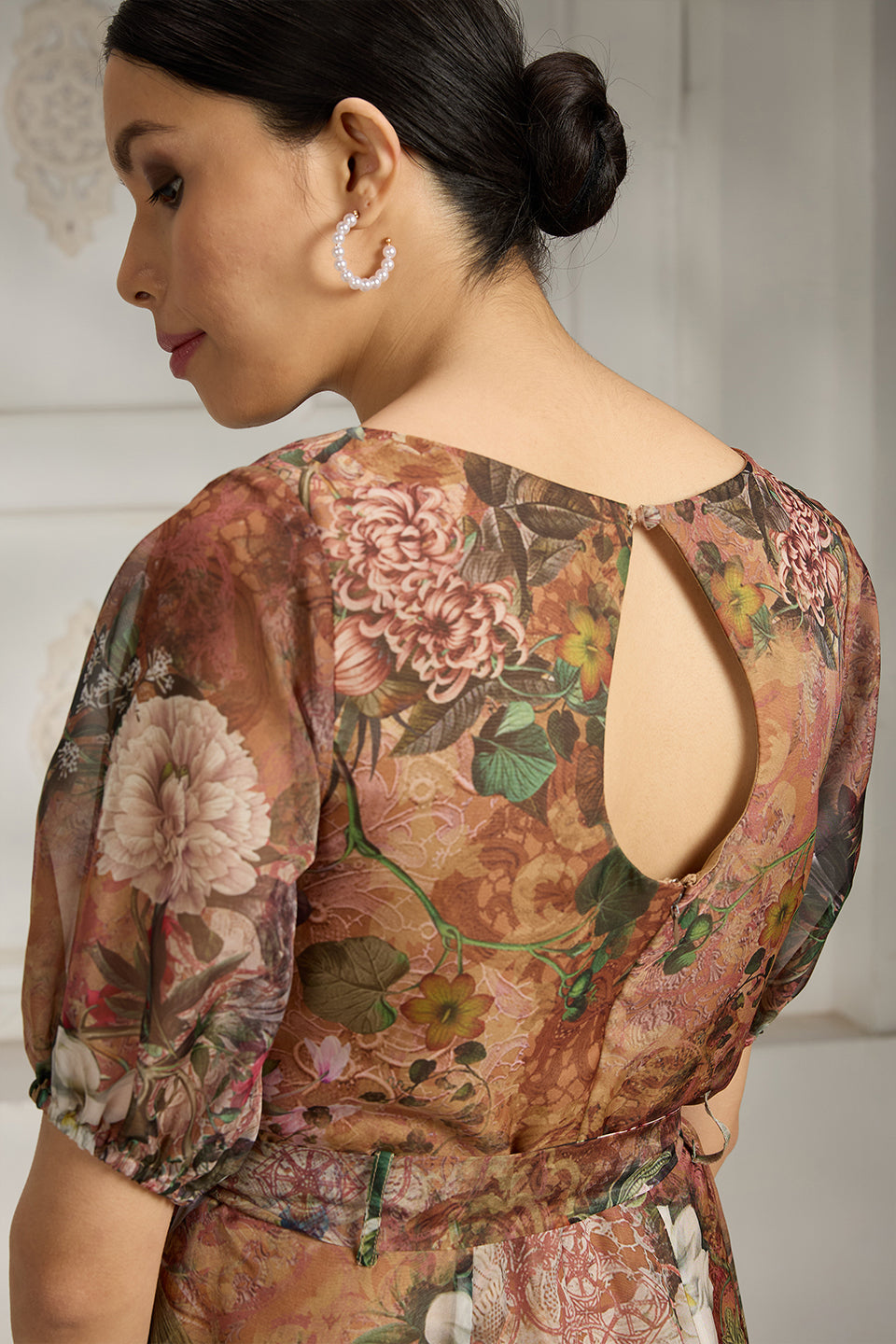 Printed Rust Organza Dress