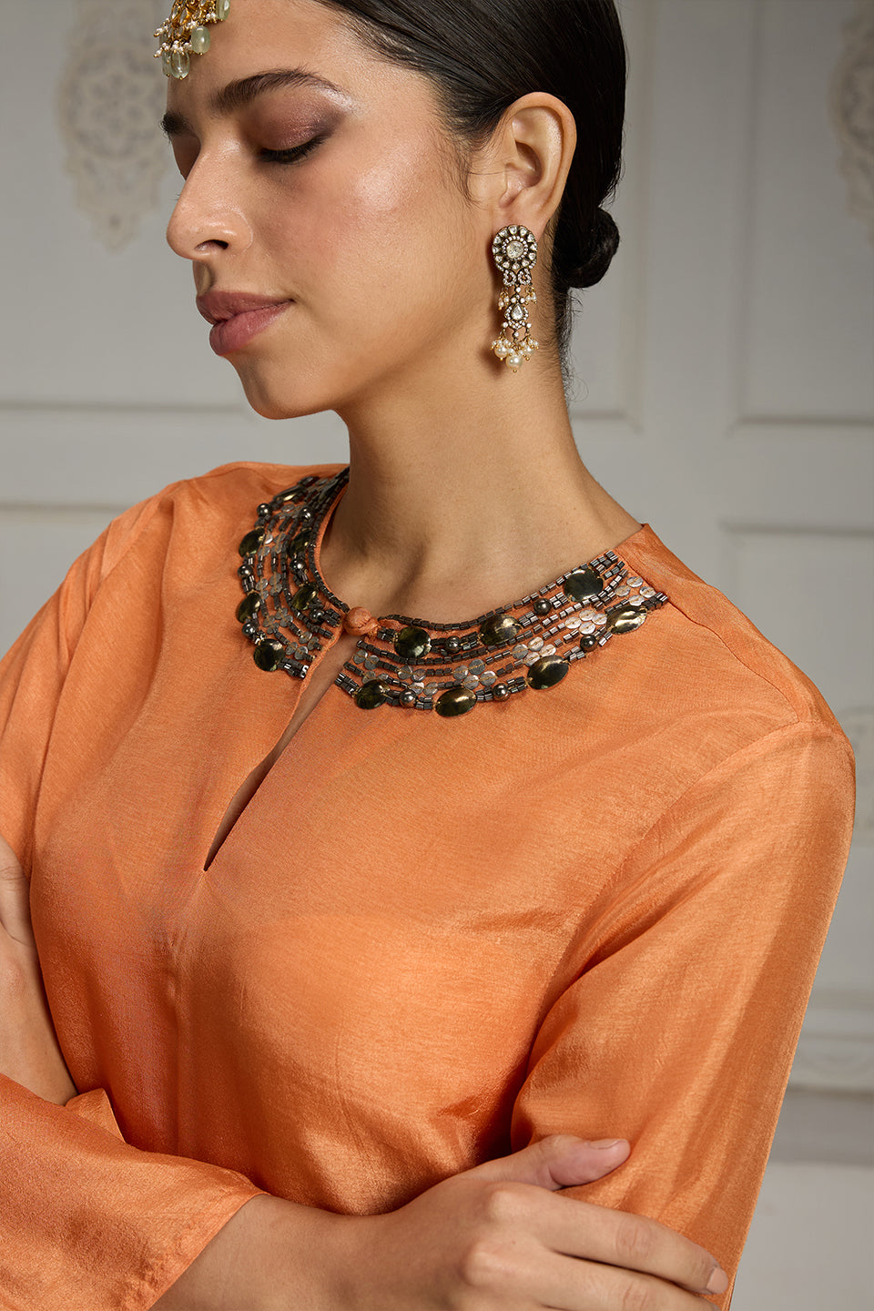 Orange Solid Tunic Set