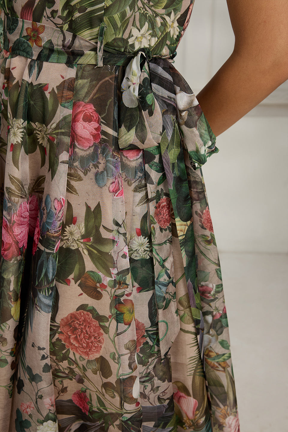 Beige Printed Frill Dress