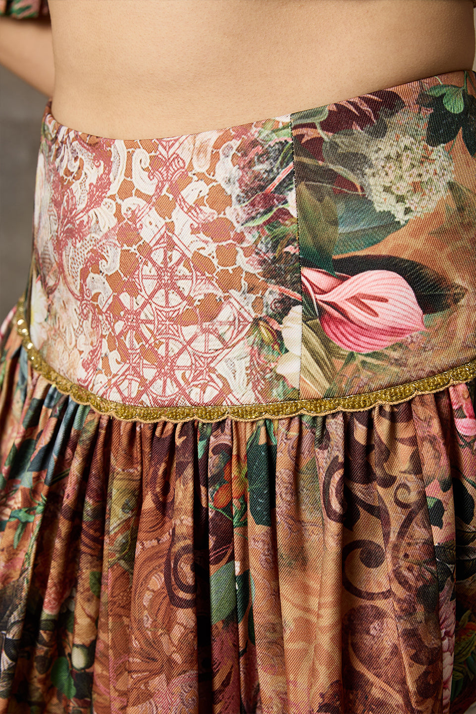 Rust Floral Printed Lehenga Set