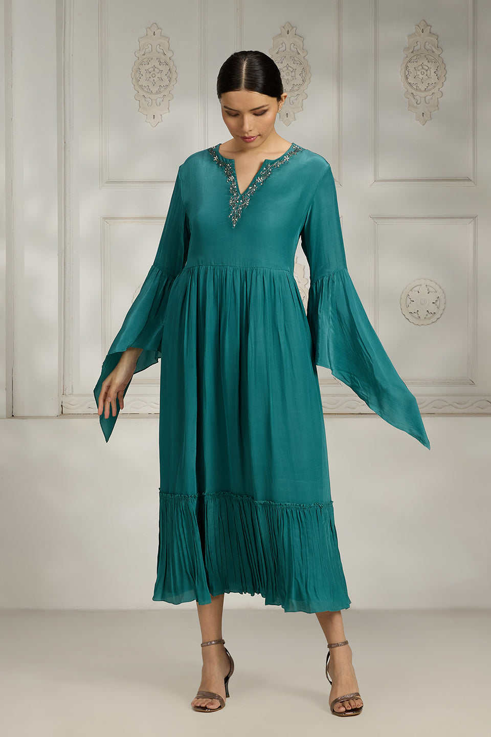 Teal Embroidered Dress