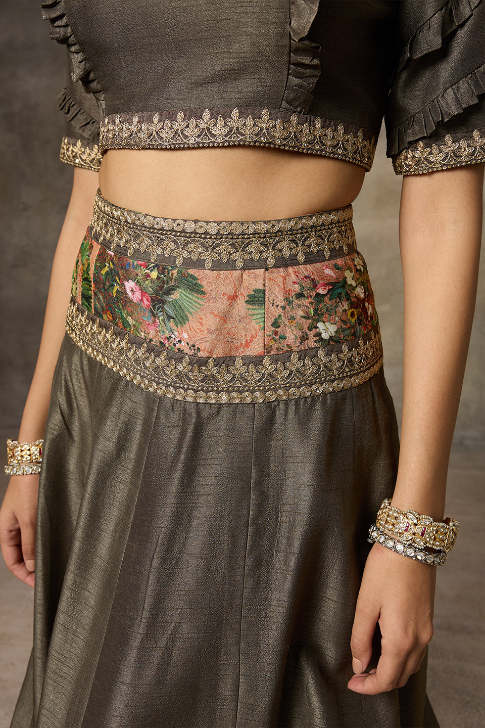 Grey Solid Lehenga Set