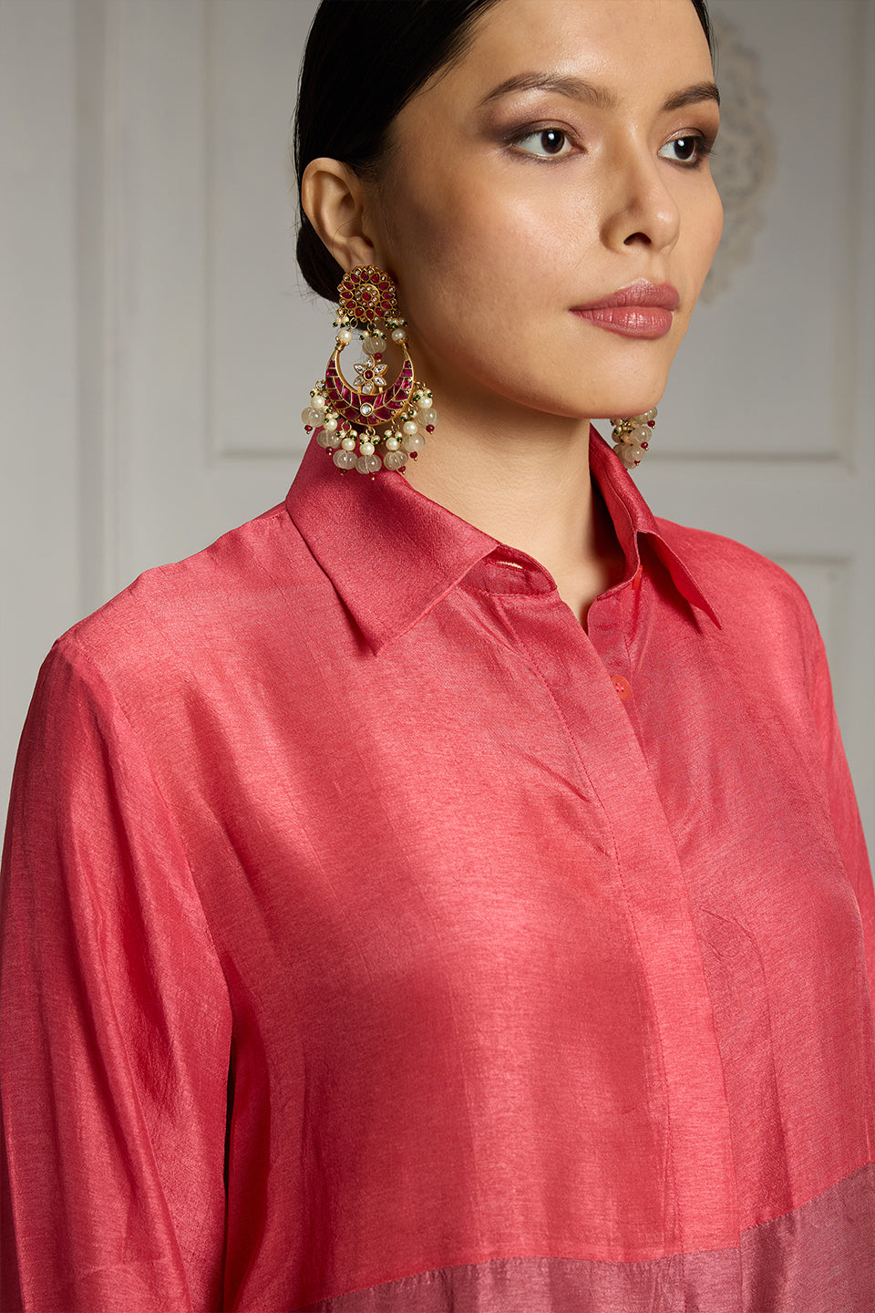 Pink Colour Blocked Tunic Set