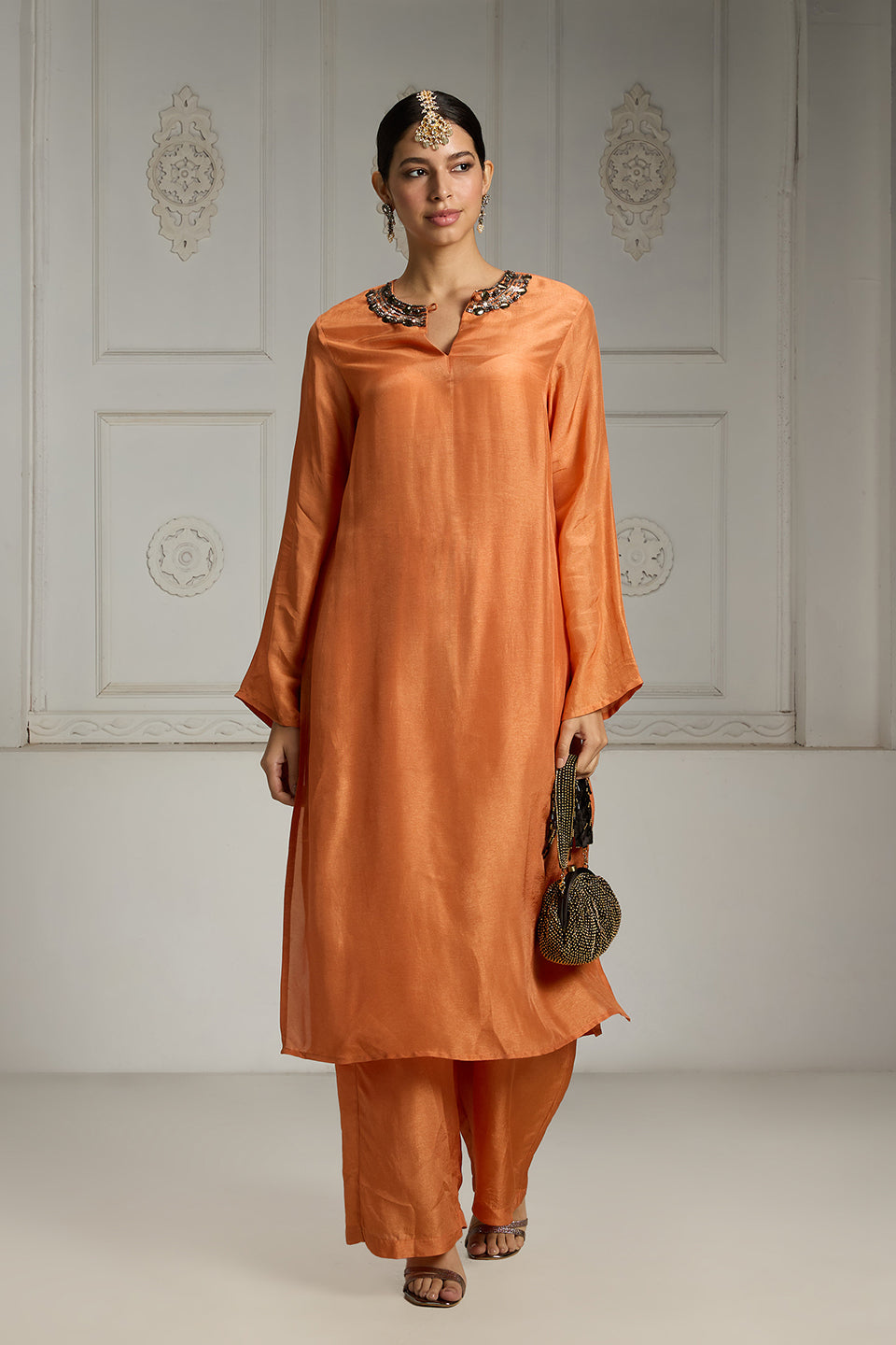 Orange Solid Tunic Set