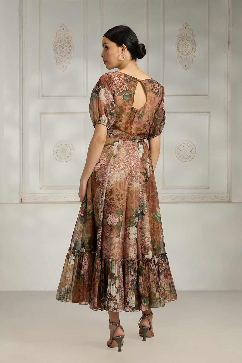 Printed Rust Organza Dress