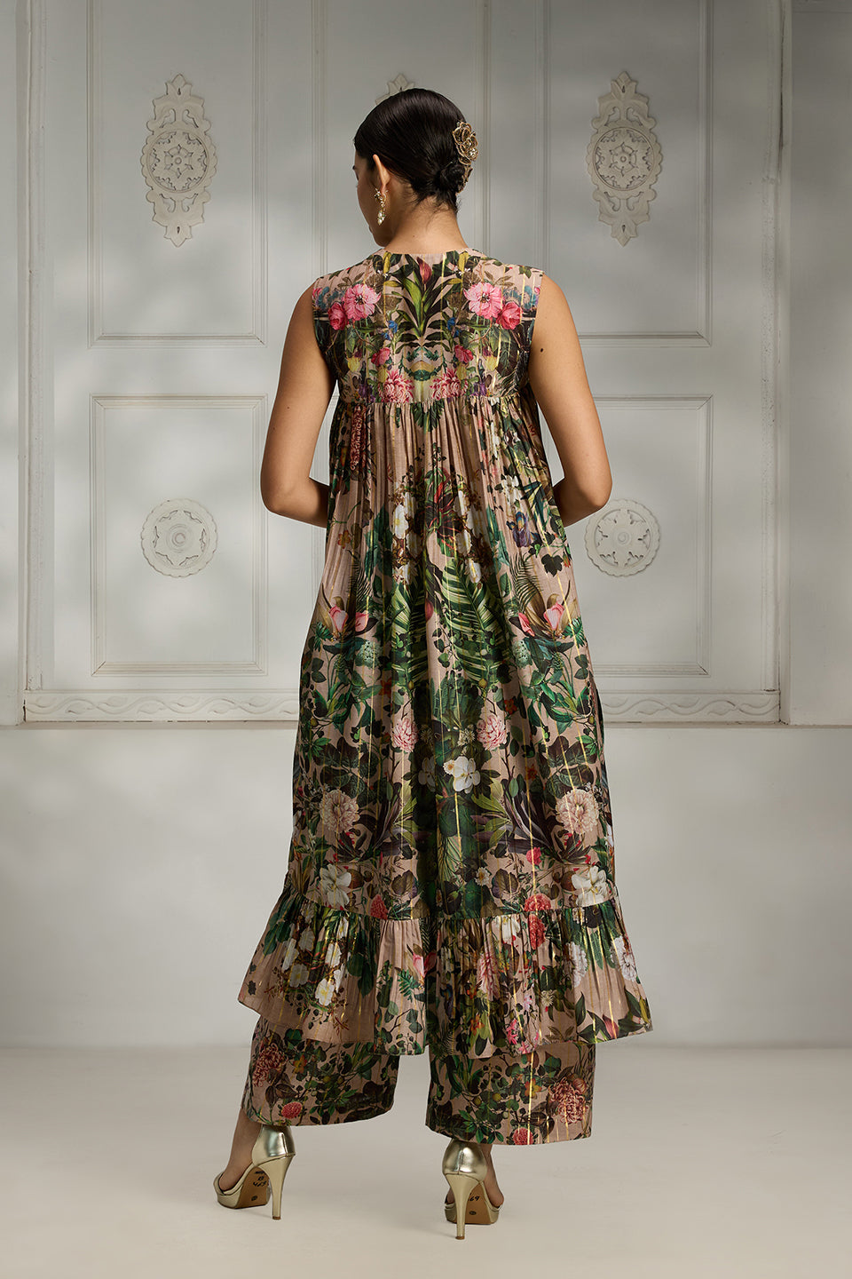 Beige Printed Tunic Set