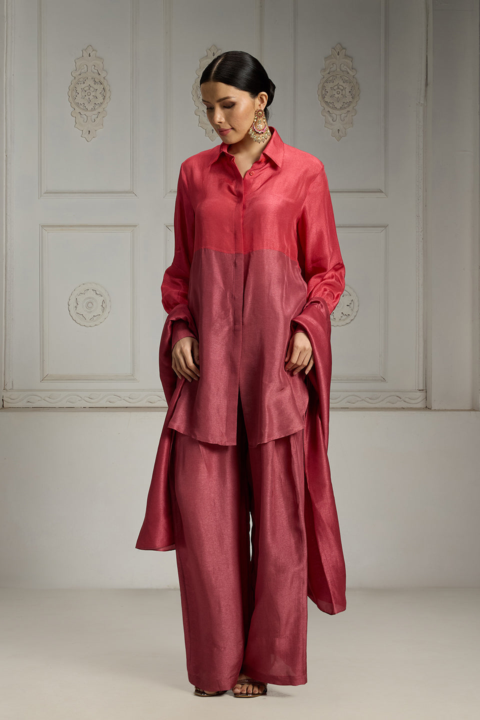 Pink Colour Blocked Tunic Set