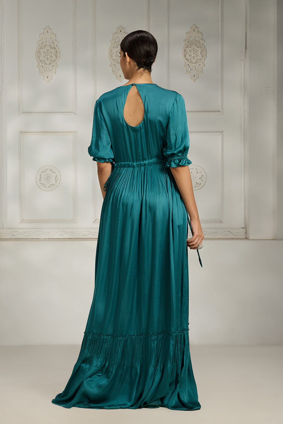 Teal V-neck Gown