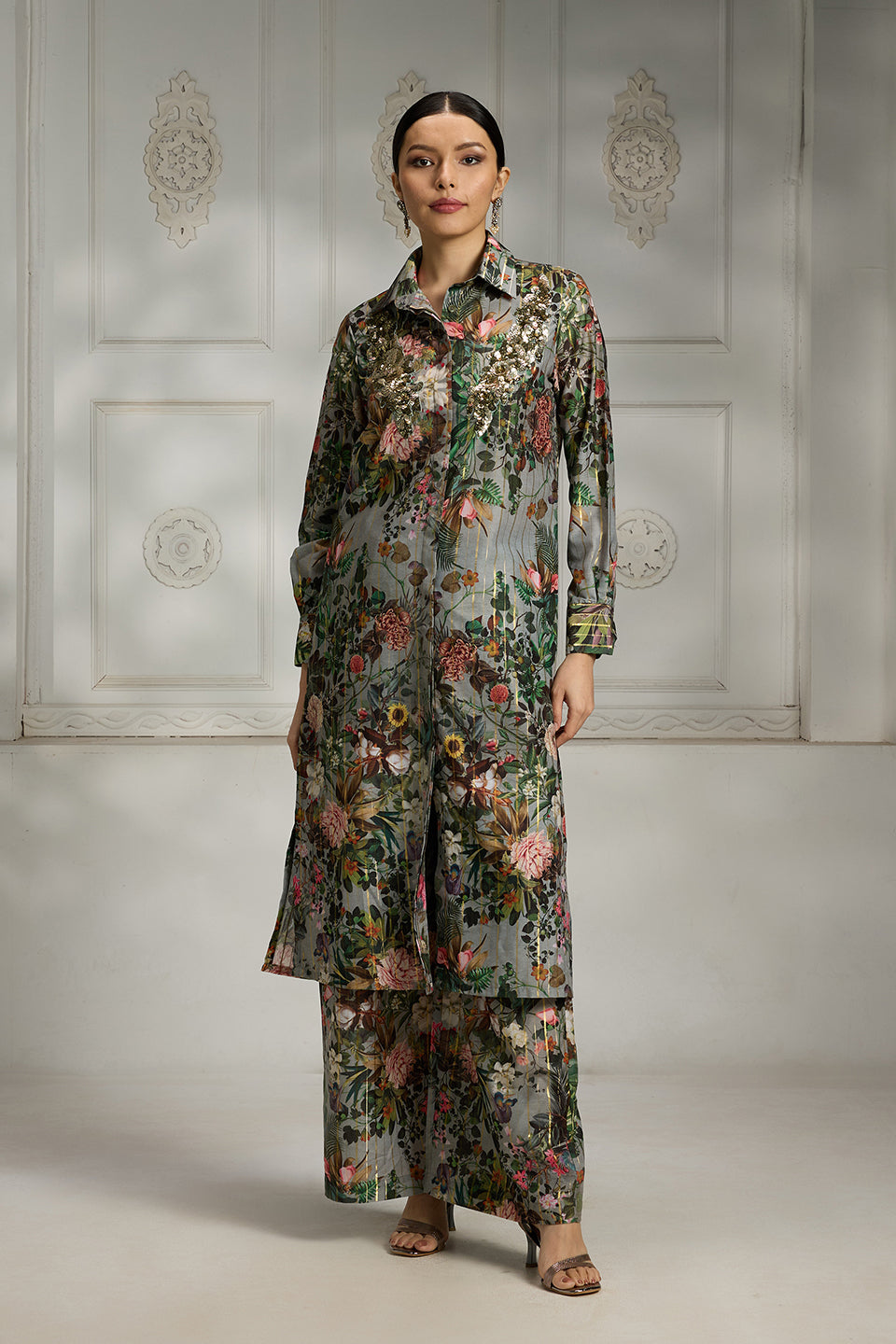 Blue Shirt Styled Tunic Set