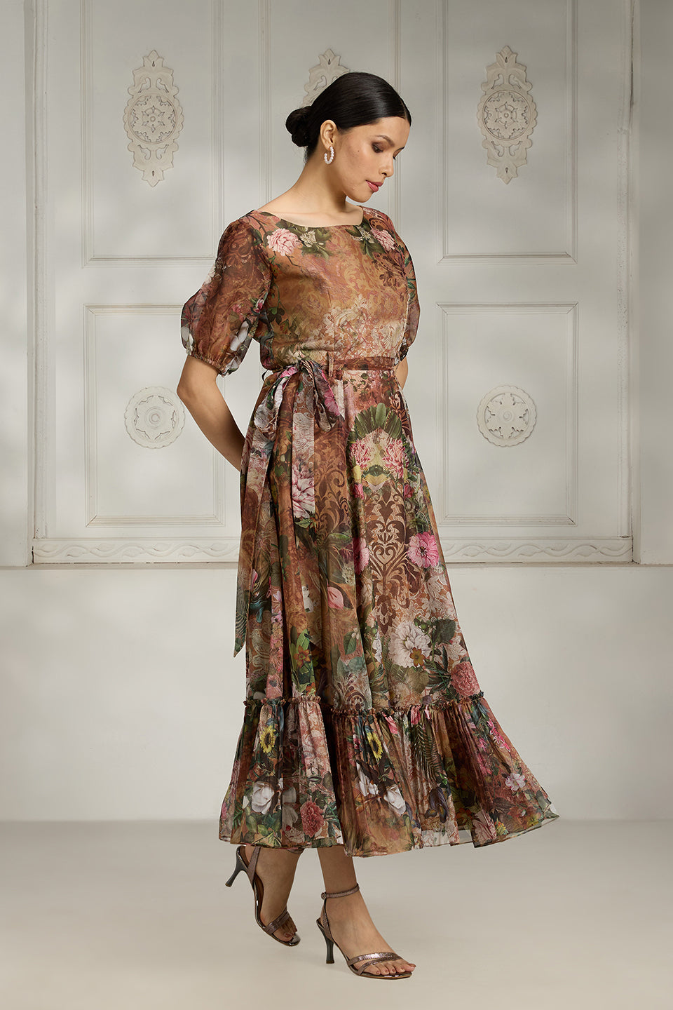 Printed Rust Organza Dress