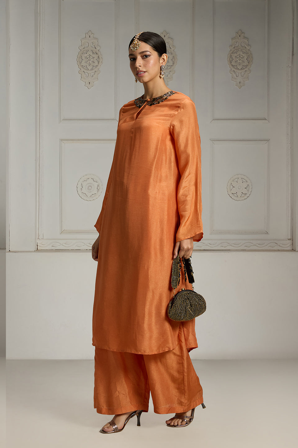 Orange Solid Tunic Set