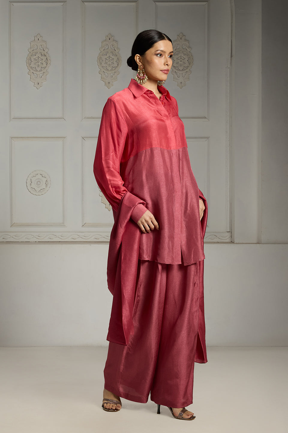 Pink Colour Blocked Tunic Set