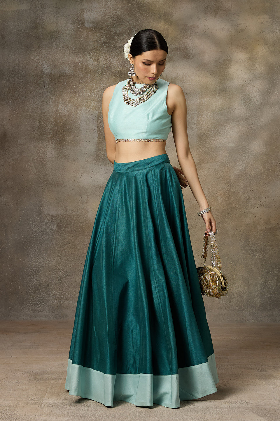 Solid Teal Lehenga Set