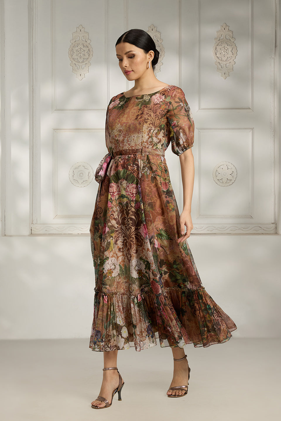Printed Rust Organza Dress