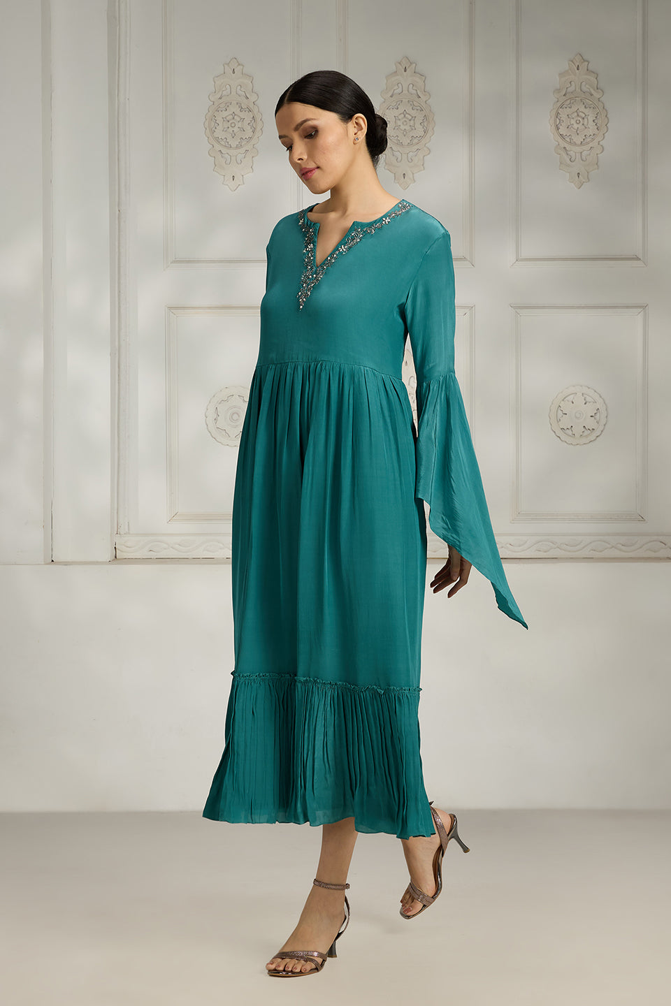 Teal Embroidered Dress