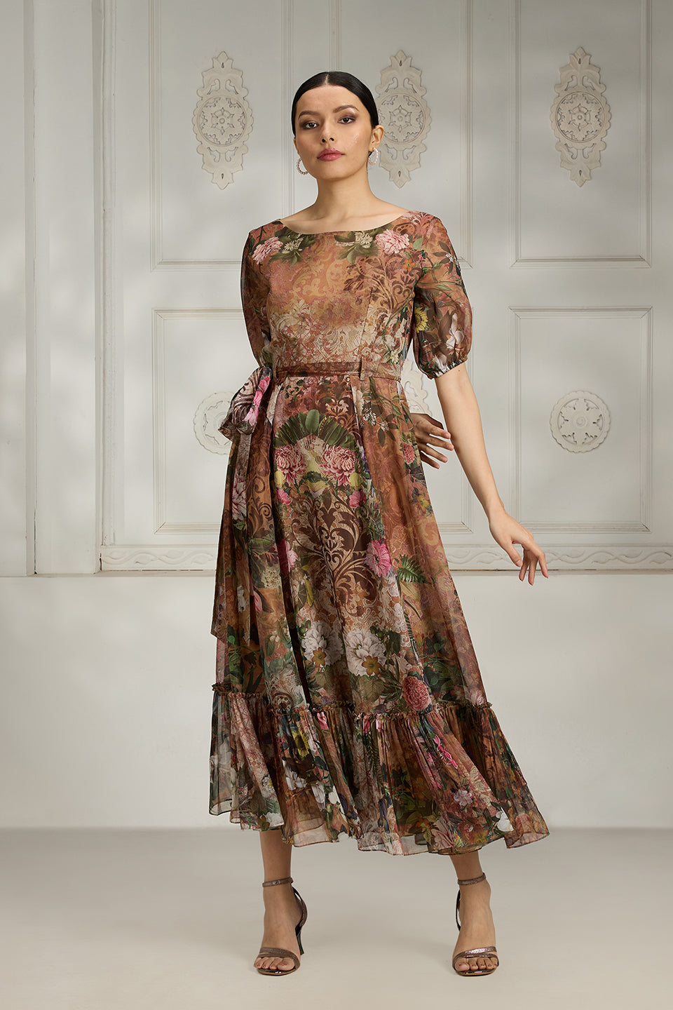Printed Rust Organza Dress