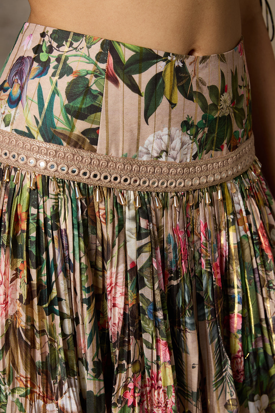 Beige Floral Printed Lehenga Set