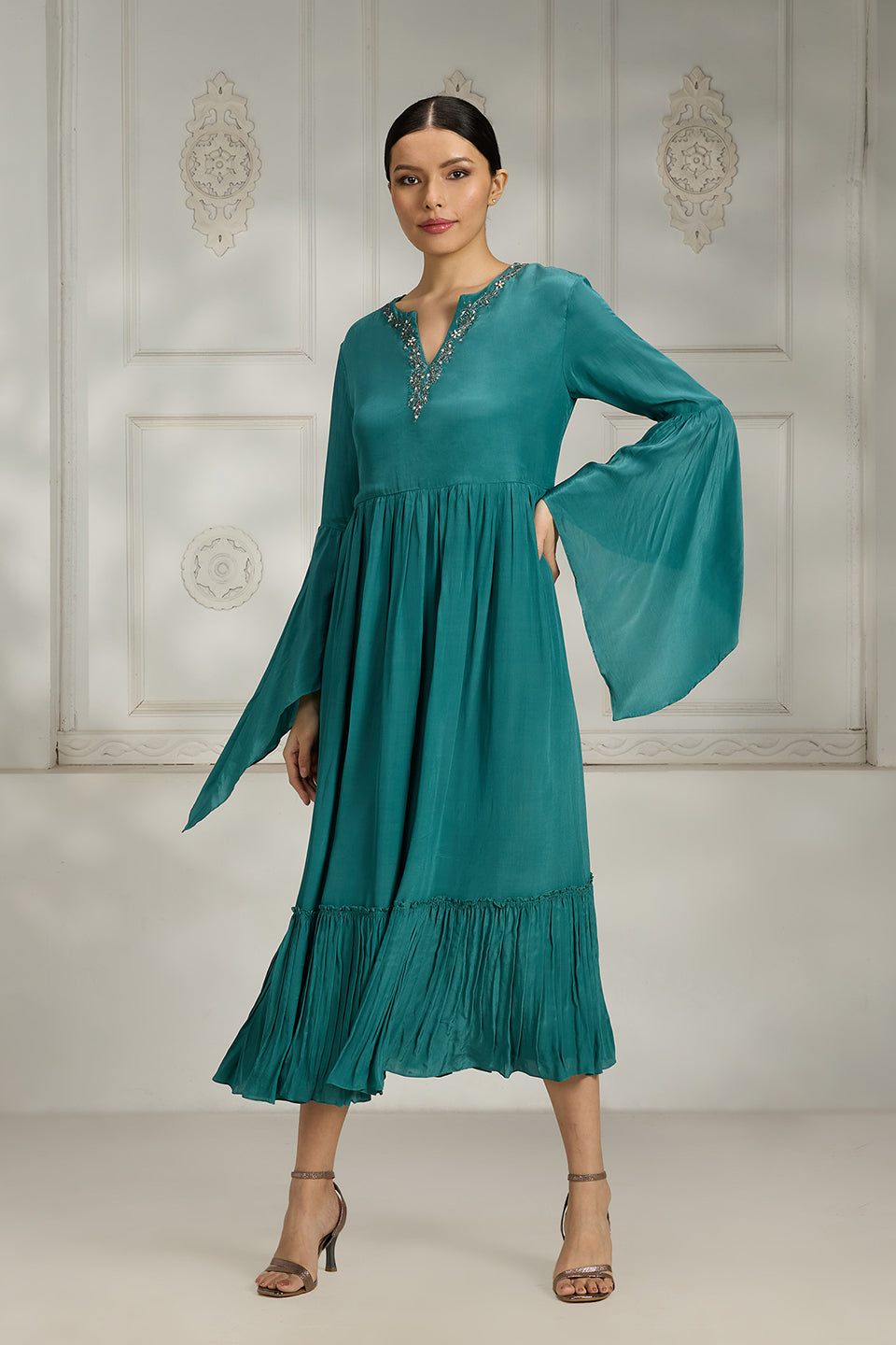 Teal Embroidered Dress