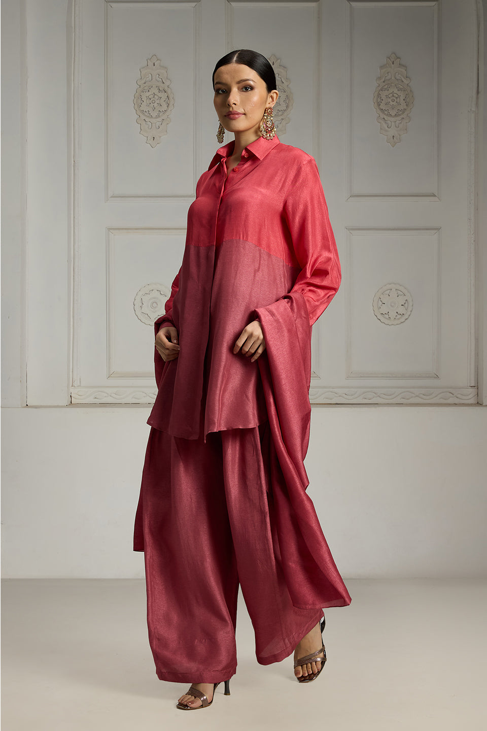 Pink Colour Blocked Tunic Set