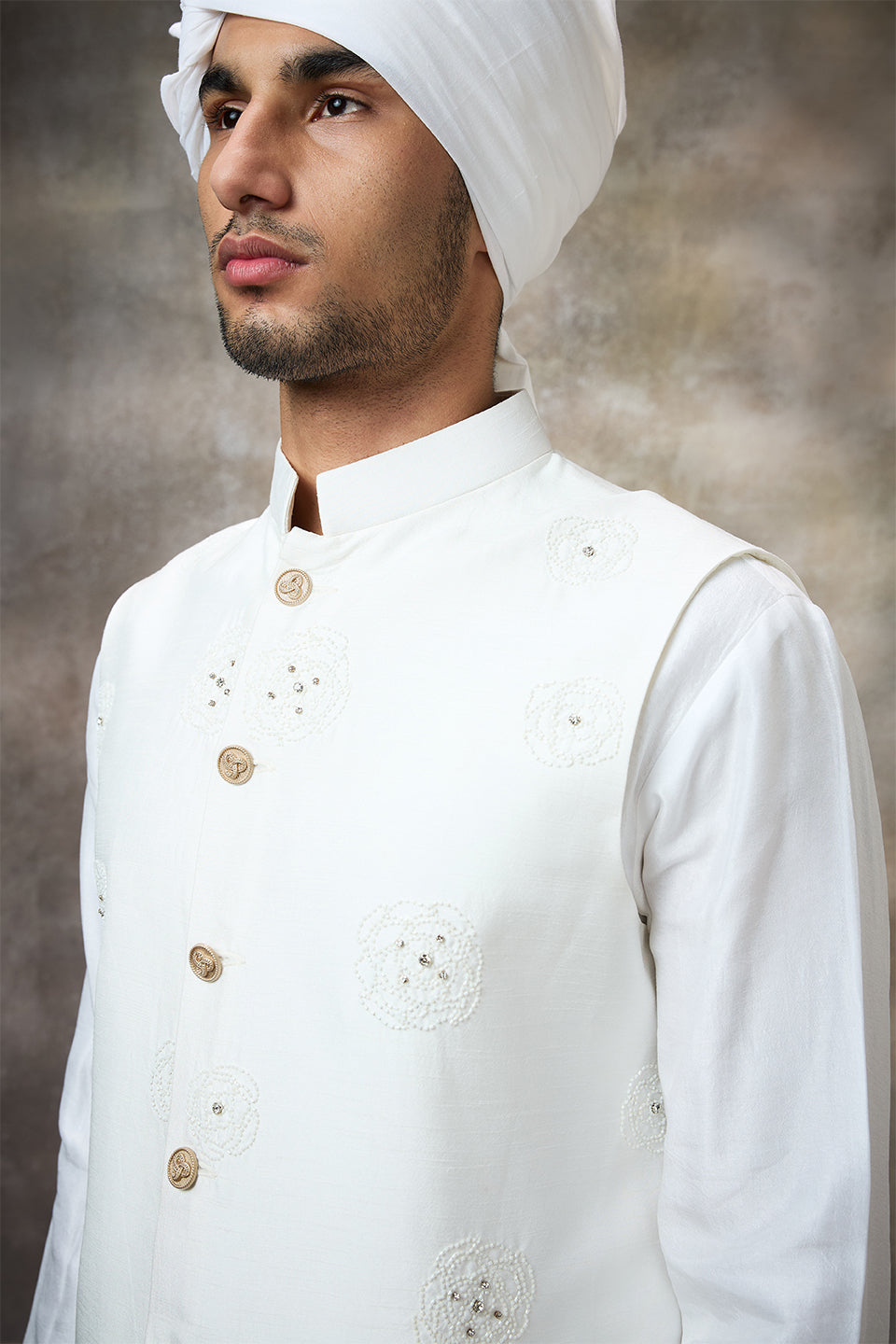 White Embroidered Koti Kurta Set